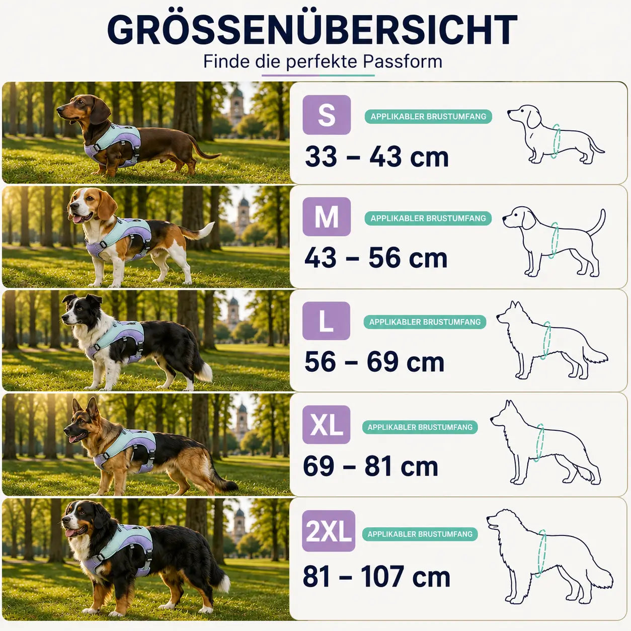 Hundegeschirr Größentabelle