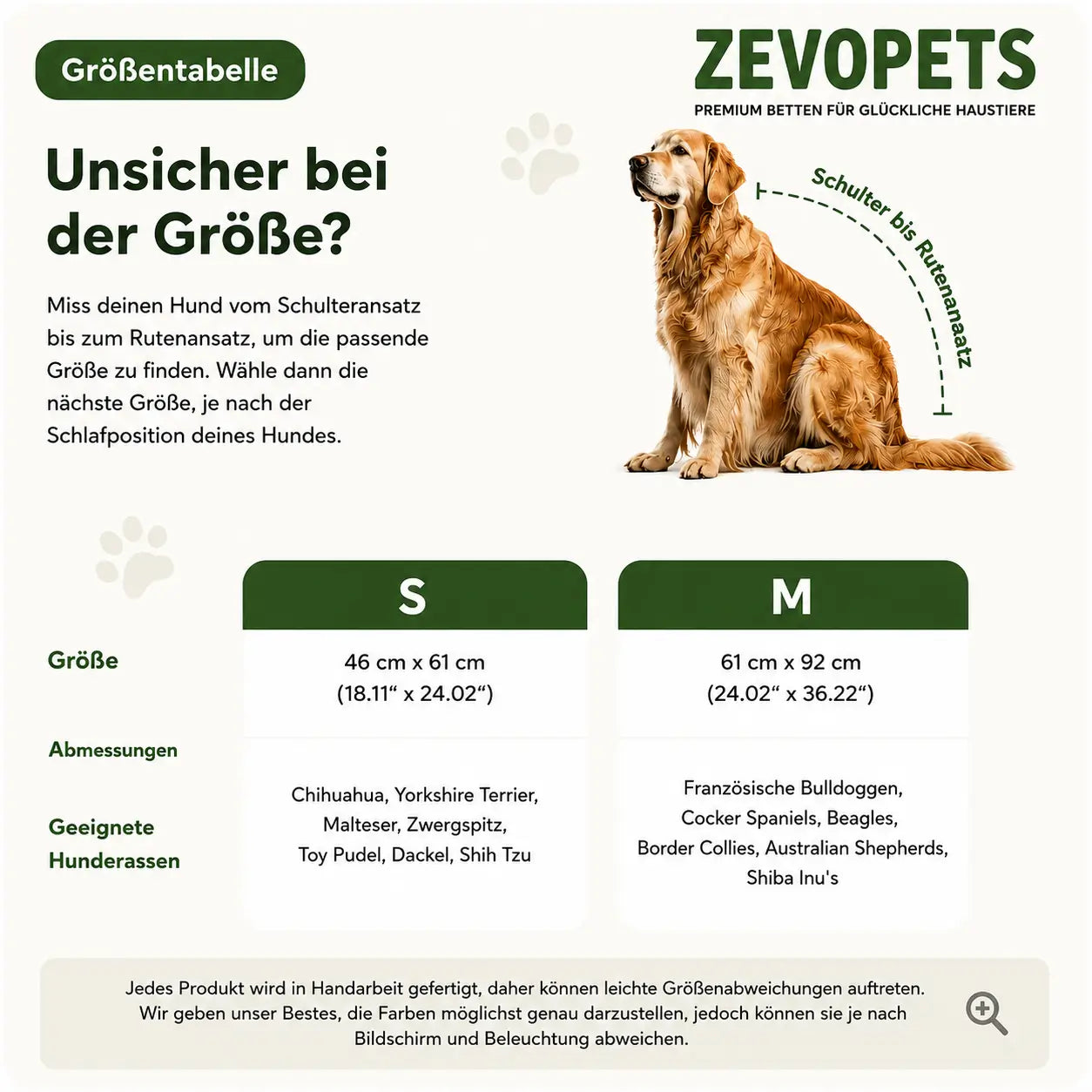 Haustierbett Größentabelle 