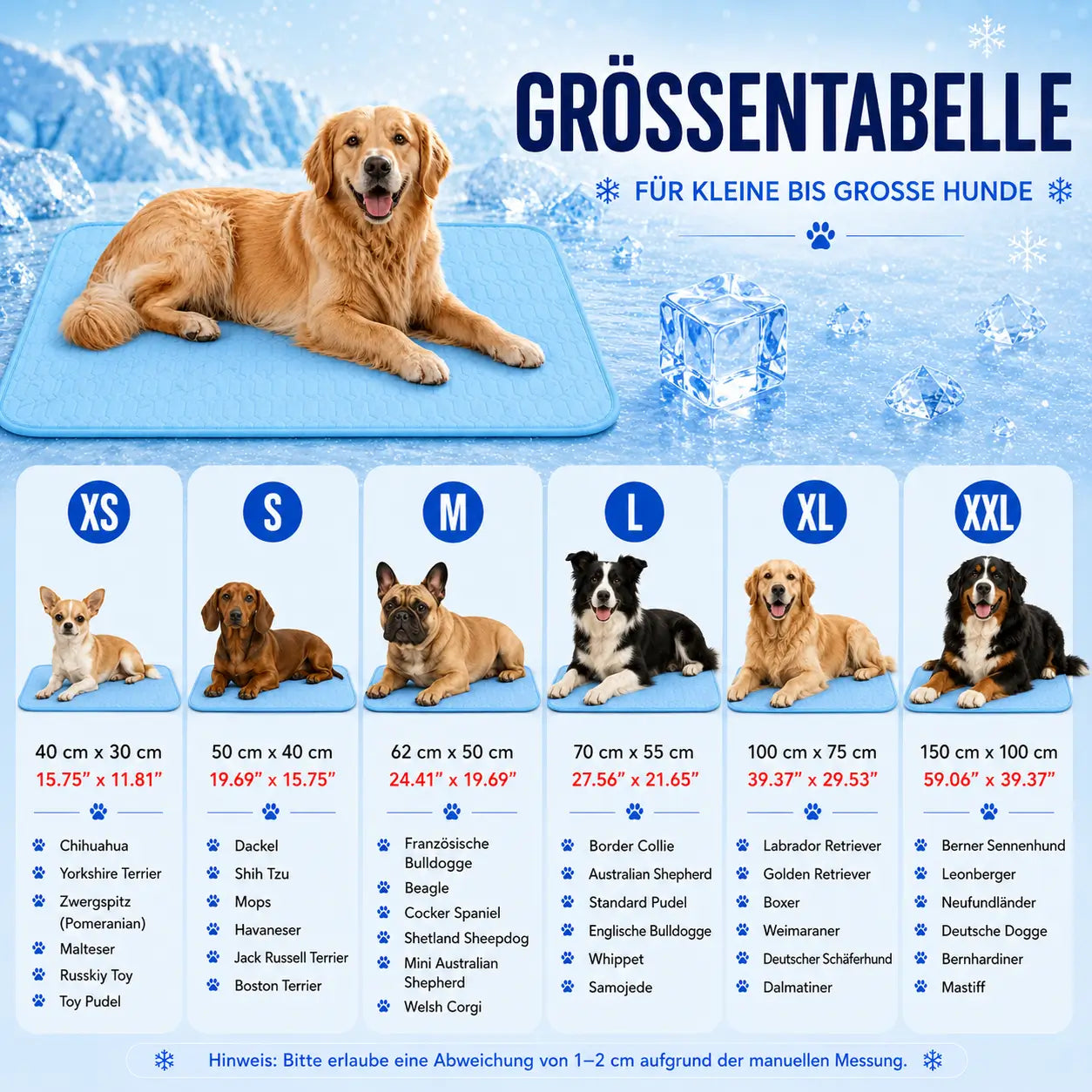 K_hlmatte Größentabelle 