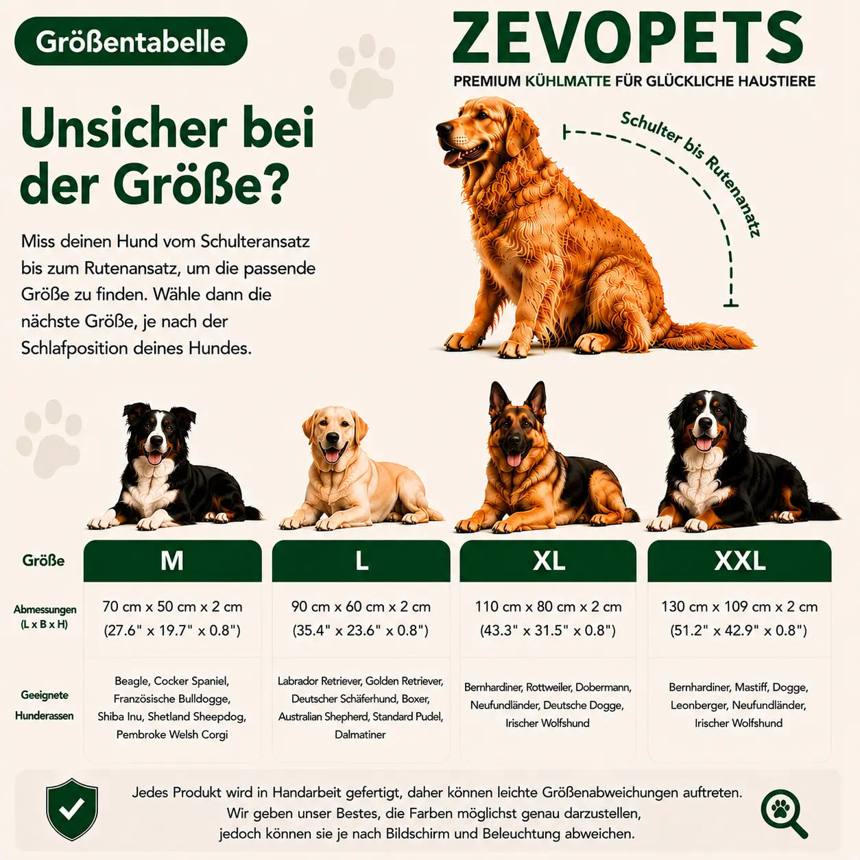 Kühlmatte für Hunde größentabelle