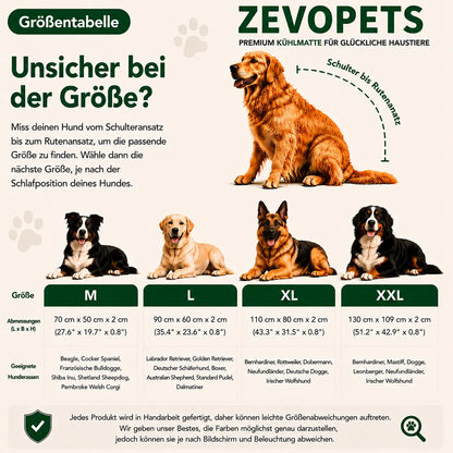 Kühlmatte für Hunde größentabelle