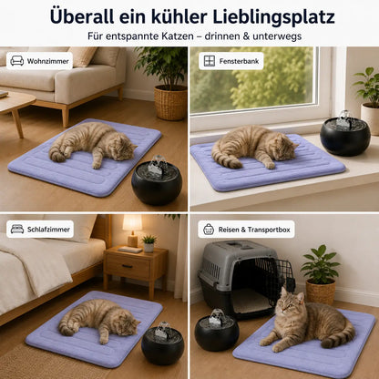 Kühlmatte für Katzen | inkl. Gratis Keramik Katzenbrunnen