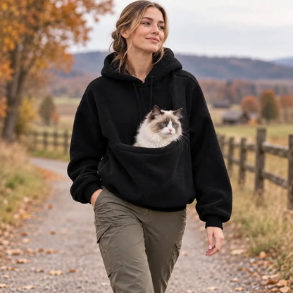 Katzen Tragepullover mit Bauchtasche | Freihändige Katzentragetasche