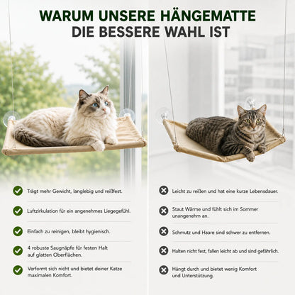 Katzenbett Fensterliege | Faltbare Hängematte mit Saugnäpfen