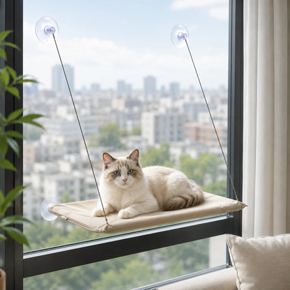 Katzenbett Fensterliege | Faltbare Hängematte mit Saugnäpfen