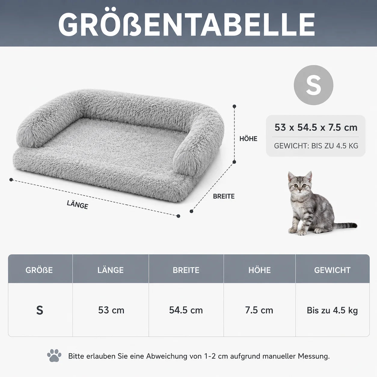 Katzenbett Größentabelle