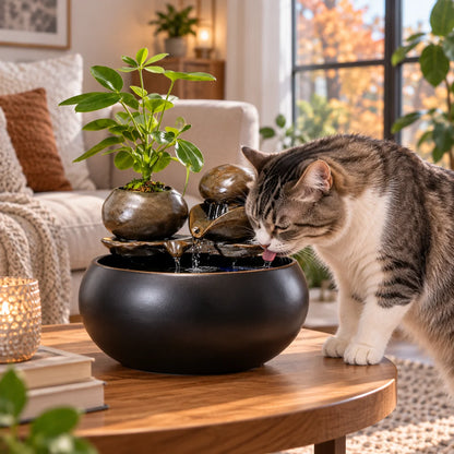 Katzenbrunnen Keramik | Leiser Trinkbrunnen für Katzen 1,5 L