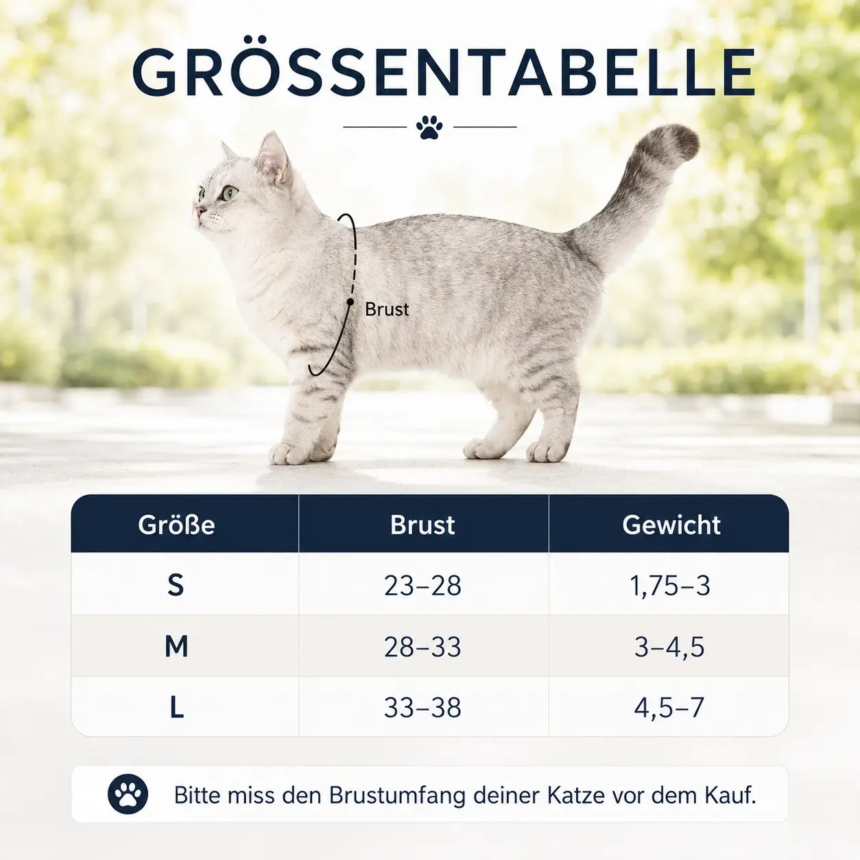 Katzengeschirr Größentabelle