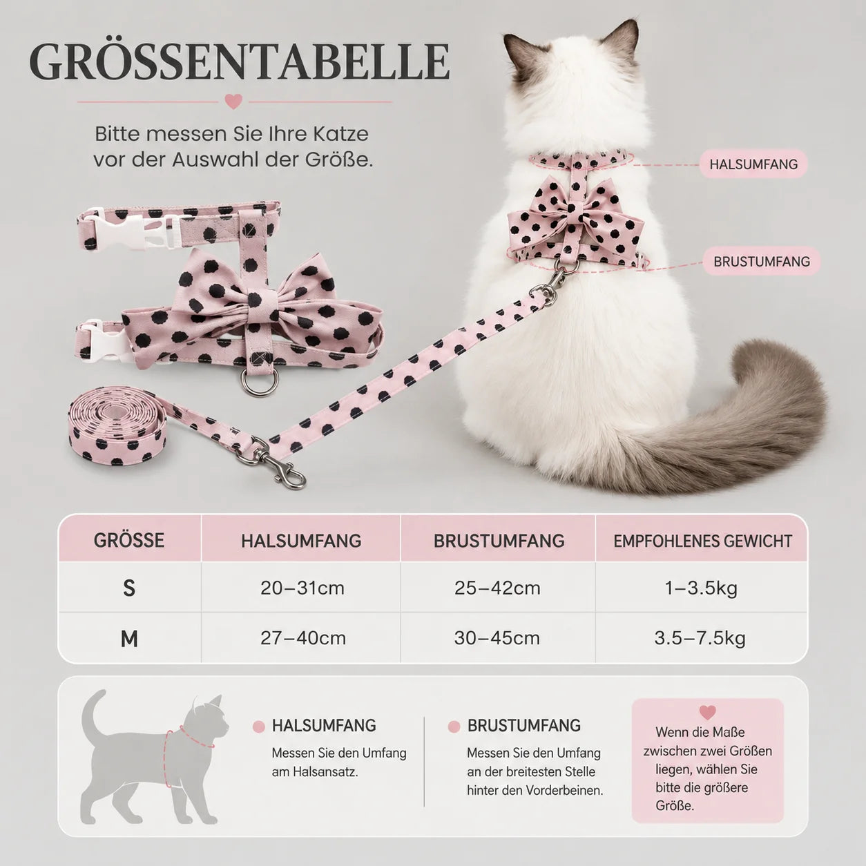 Katzengeschirr Größentabelle