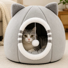 Katzenhöhle Plüsch | Kuscheliges Katzenbett mit Kissen & Spielball