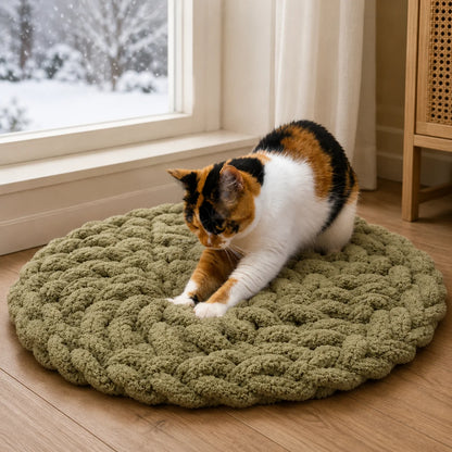 Katzenbett Rund | Weiches Flechtkissen zum Kneten & Schlafen