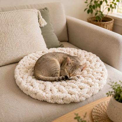Katzenbett Rund | Weiches Flechtkissen zum Kneten & Schlafen