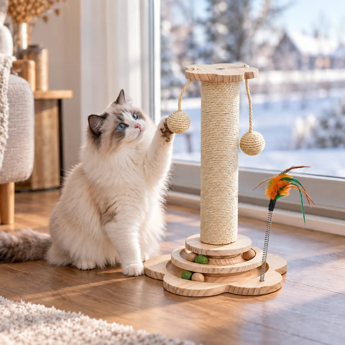 Katzenkratzbaum aus Holz Lifestyle-Bild