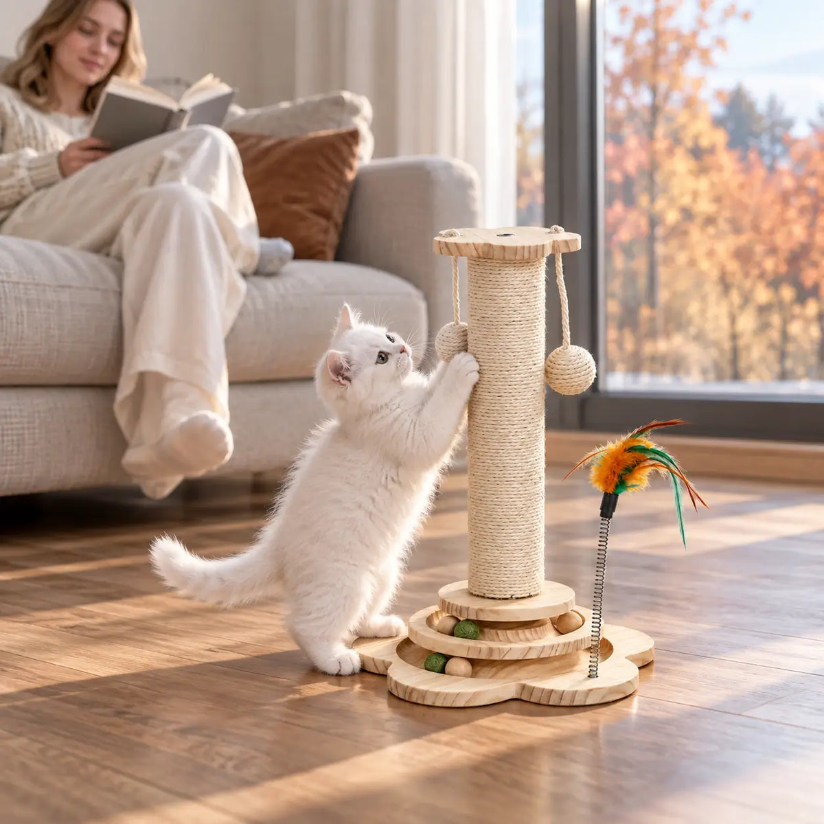 Katzenkratzbaum aus Holz Lifestyle-Bild