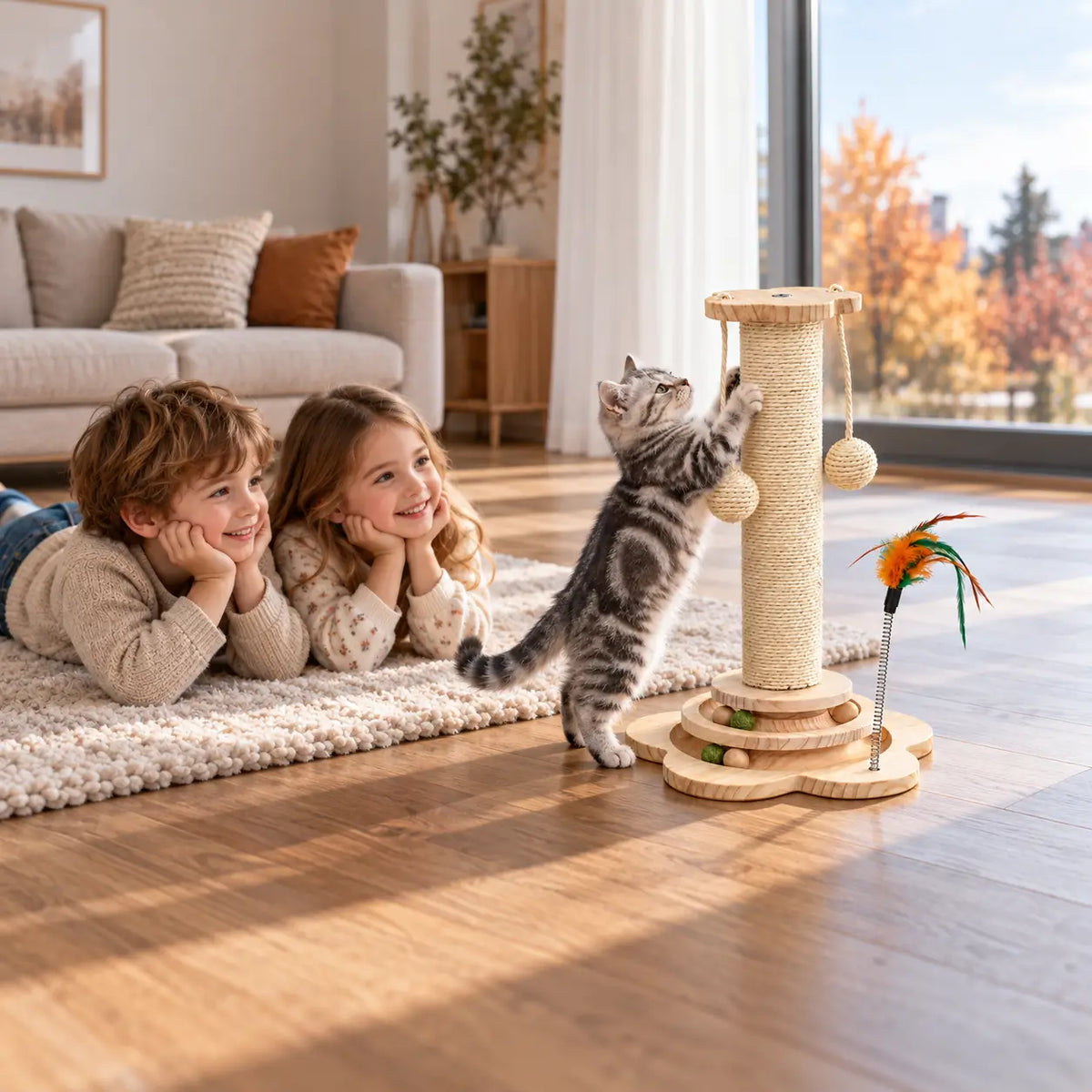 Katzenkratzbaum aus Holz Lifestyle-Bild