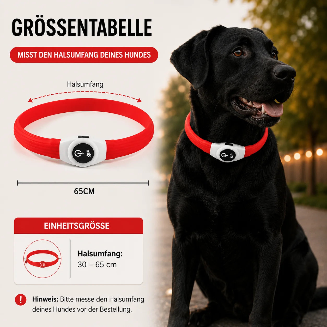 LED_Hundehalsband Größentabelle