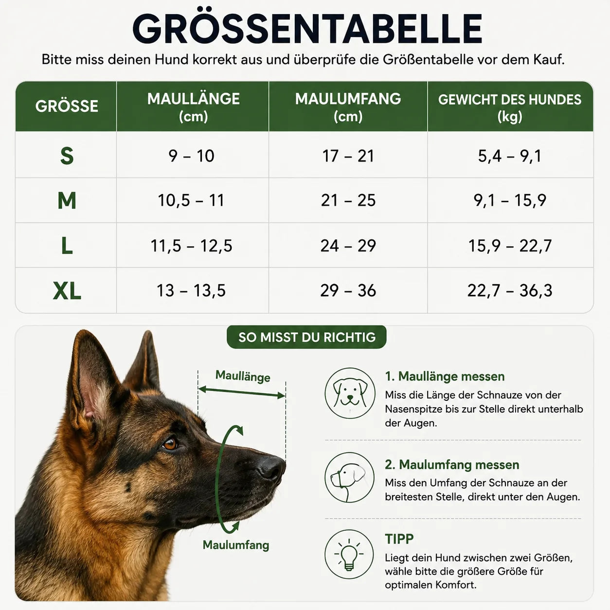Maulkorb_Deutscher Größentabelle 