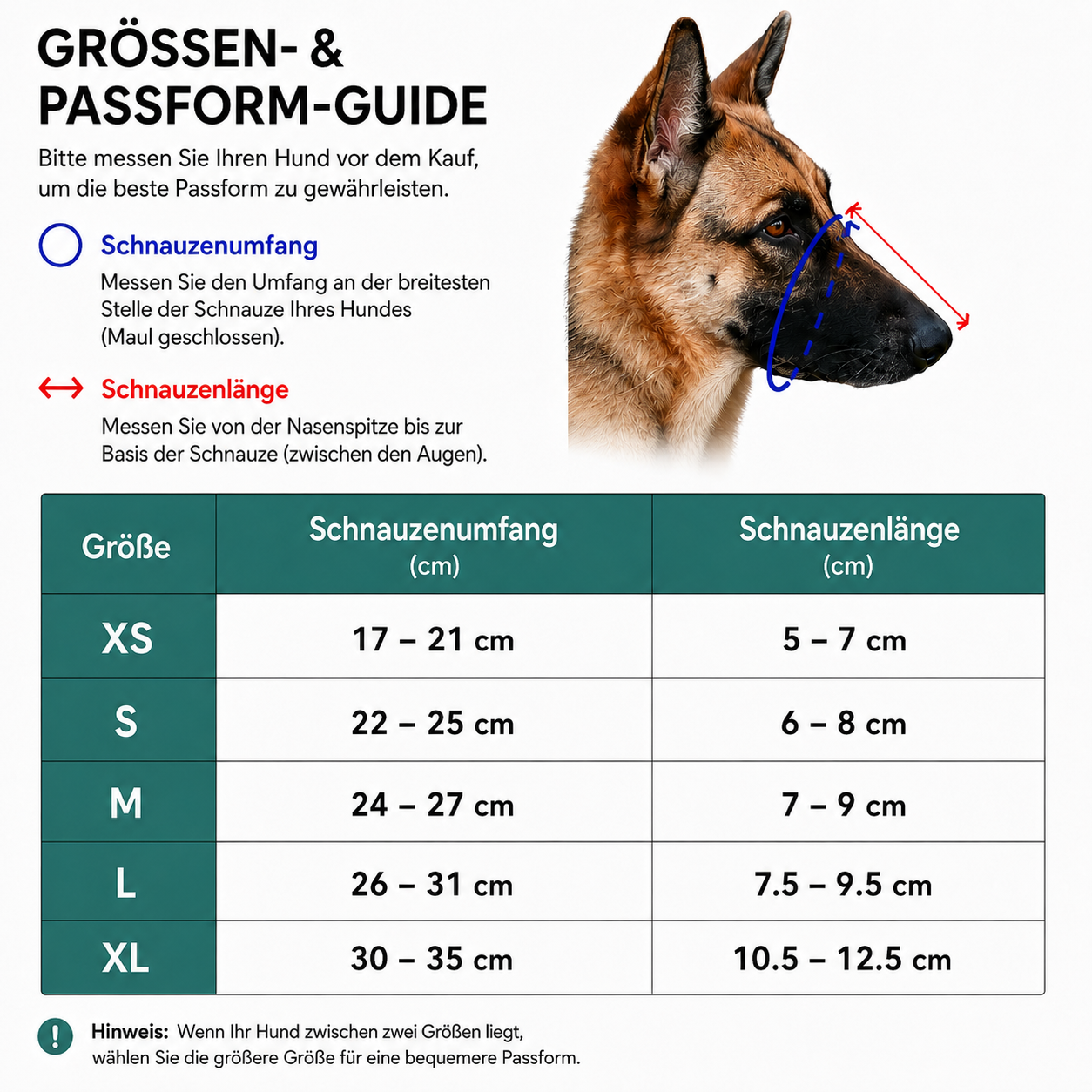 Mesh_Hundemaulkorb Größentabelle 