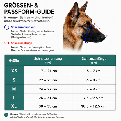 Mesh_Hundemaulkorb Größentabelle 