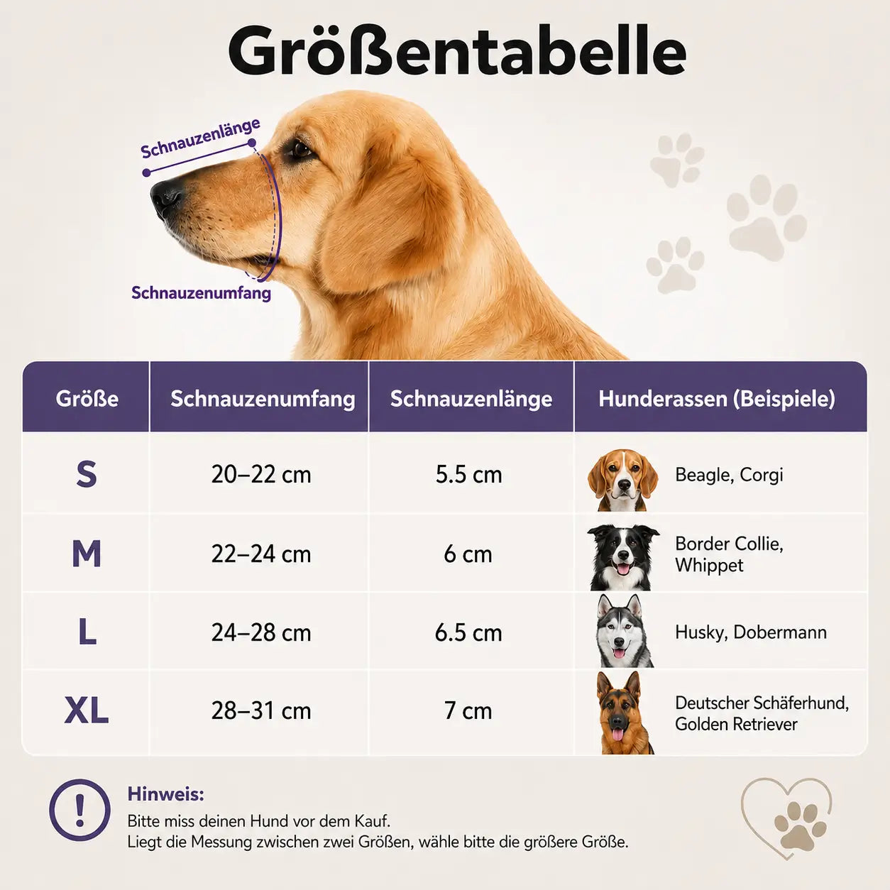 Hundemaulkorb Größentabelle 