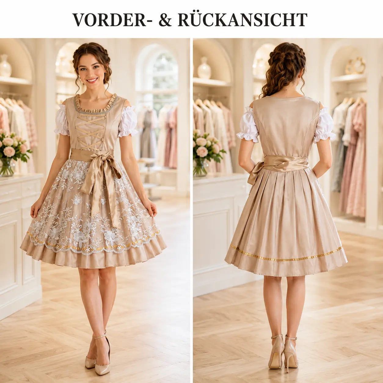 Oktoberfest Dirndl Damen Set Vorder und Rückansicht 