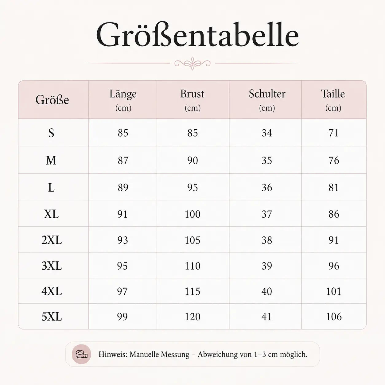 Dirndl_Damen Größentabelle 