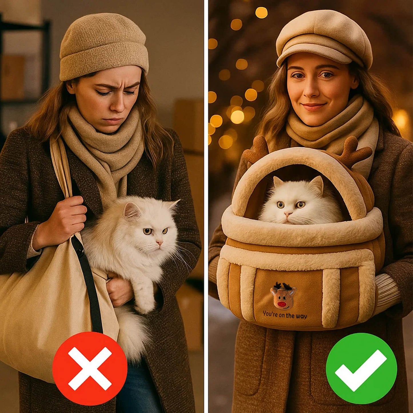 Plüsch Katzentragetasche | Warme & Sichere Tragetasche für Katzen