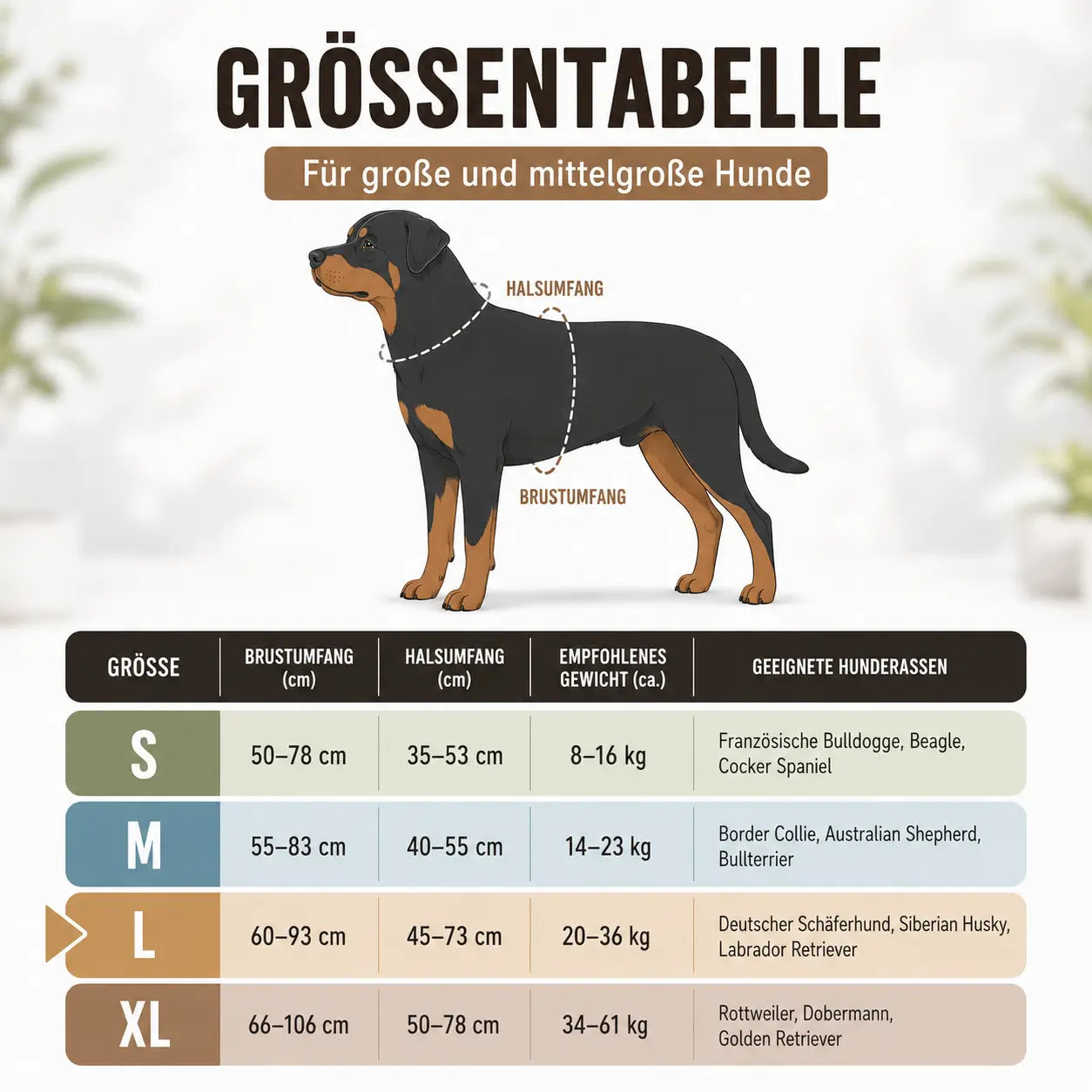 Hundegeschirr Größentabelle 