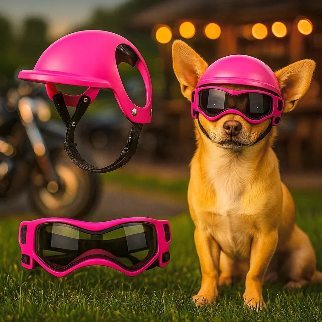 Helm & Schutzbrille Set für Hunde | Verstellbar & Bequem