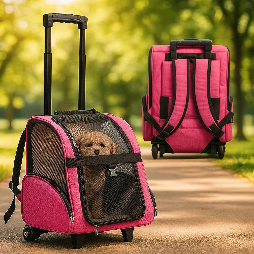 Hundetragetasche mit Rollen | Faltbarer & Belüfteter Reiserucksack