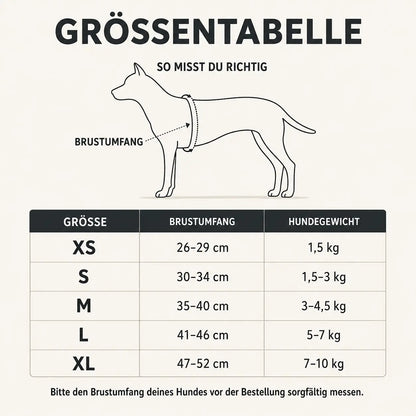 Reflektierendes Hundegeschirr mit Leine Größentabelle