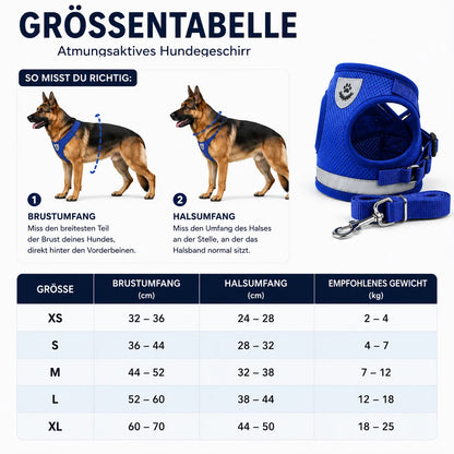 Reflektierendes_Hundegeschirr Größentabelle 