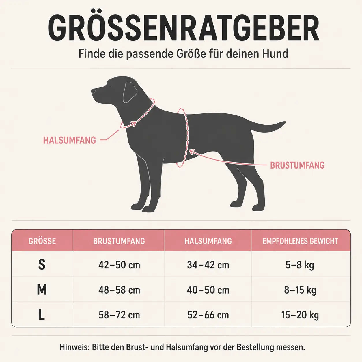 Reflektierendes Hundegeschirr mit Leine Größentabelle