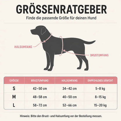 Reflektierendes Hundegeschirr mit Leine Größentabelle
