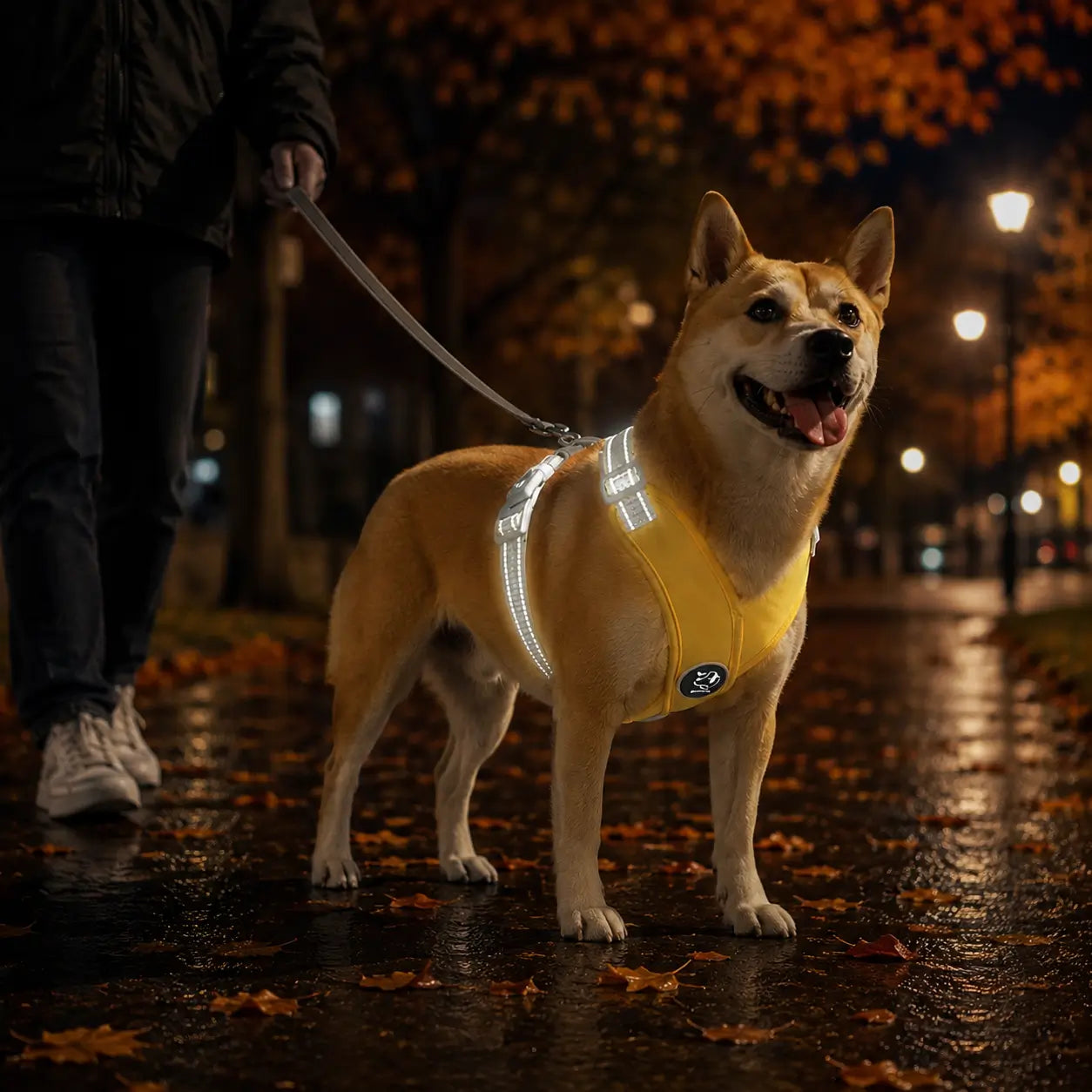 Reflektierendes Hundegeschirr mit Leine Lifestyle-Bild