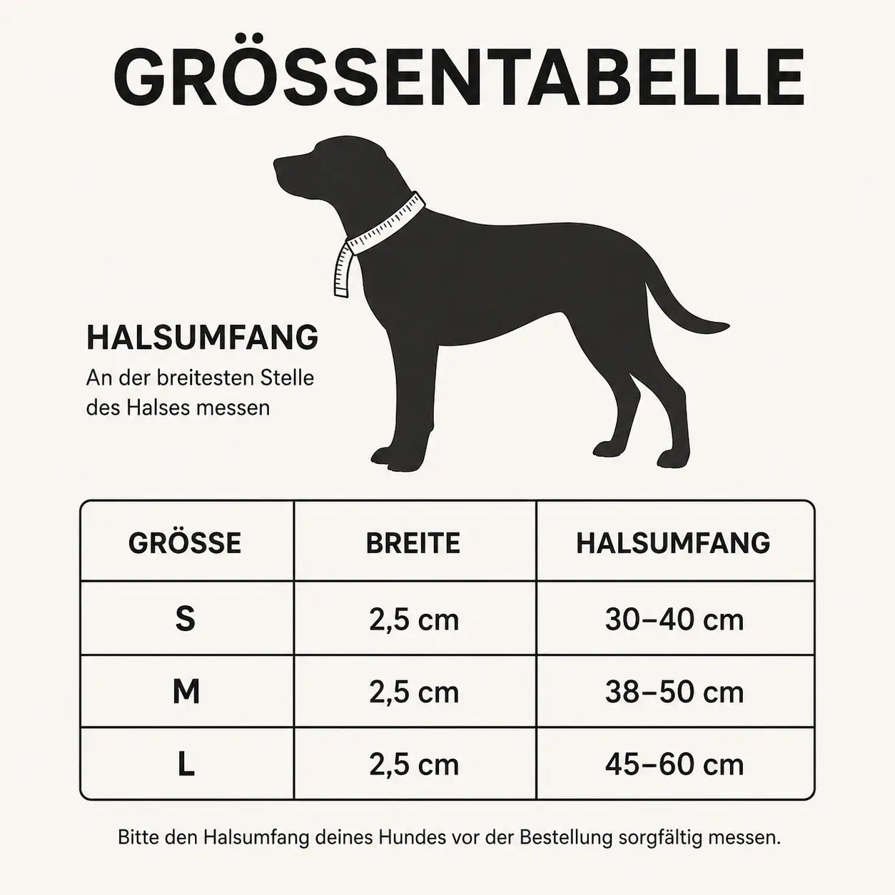 Reflektierendes Hundehalsband Größentabelle