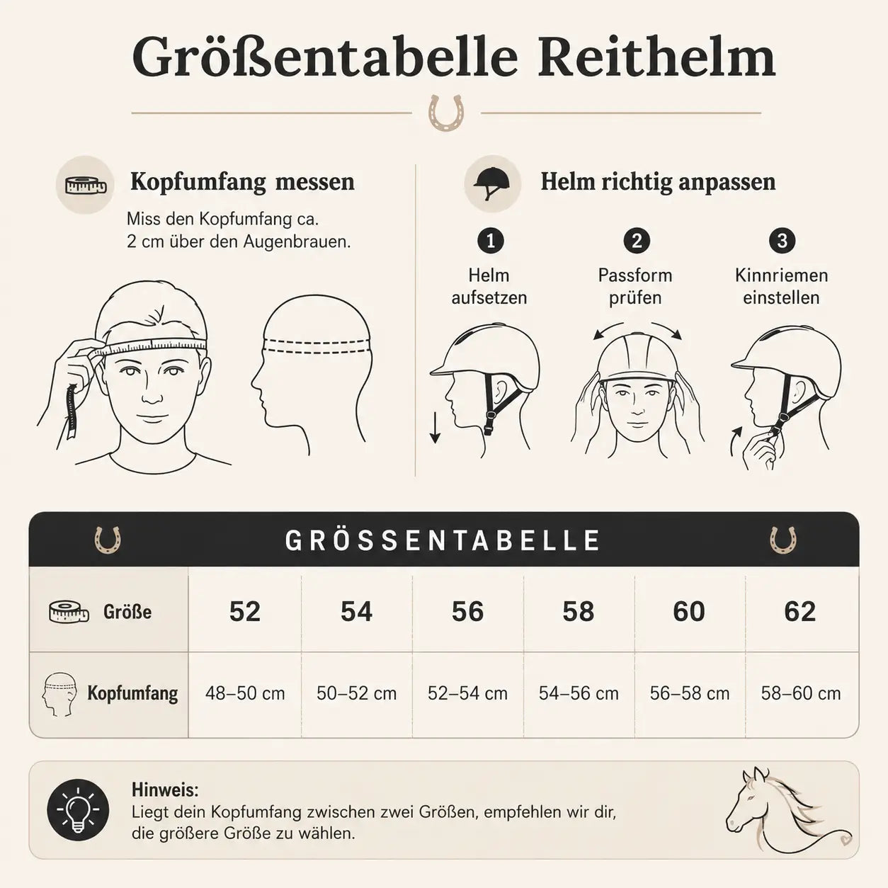 Reithelm Größentabelle 