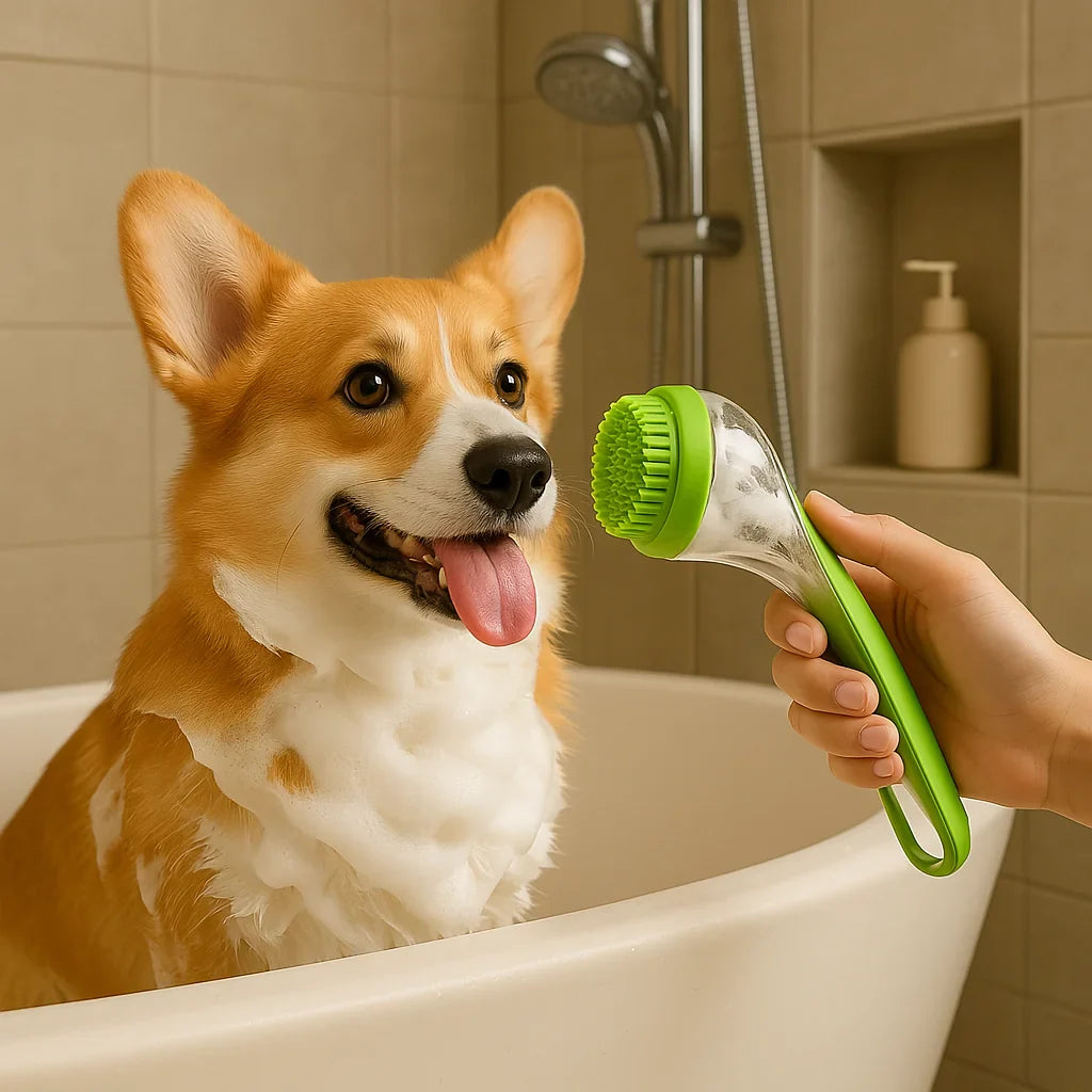 FellFreund – Die sanfte Waschbürste für Hunde mit integriertem Seifenspender