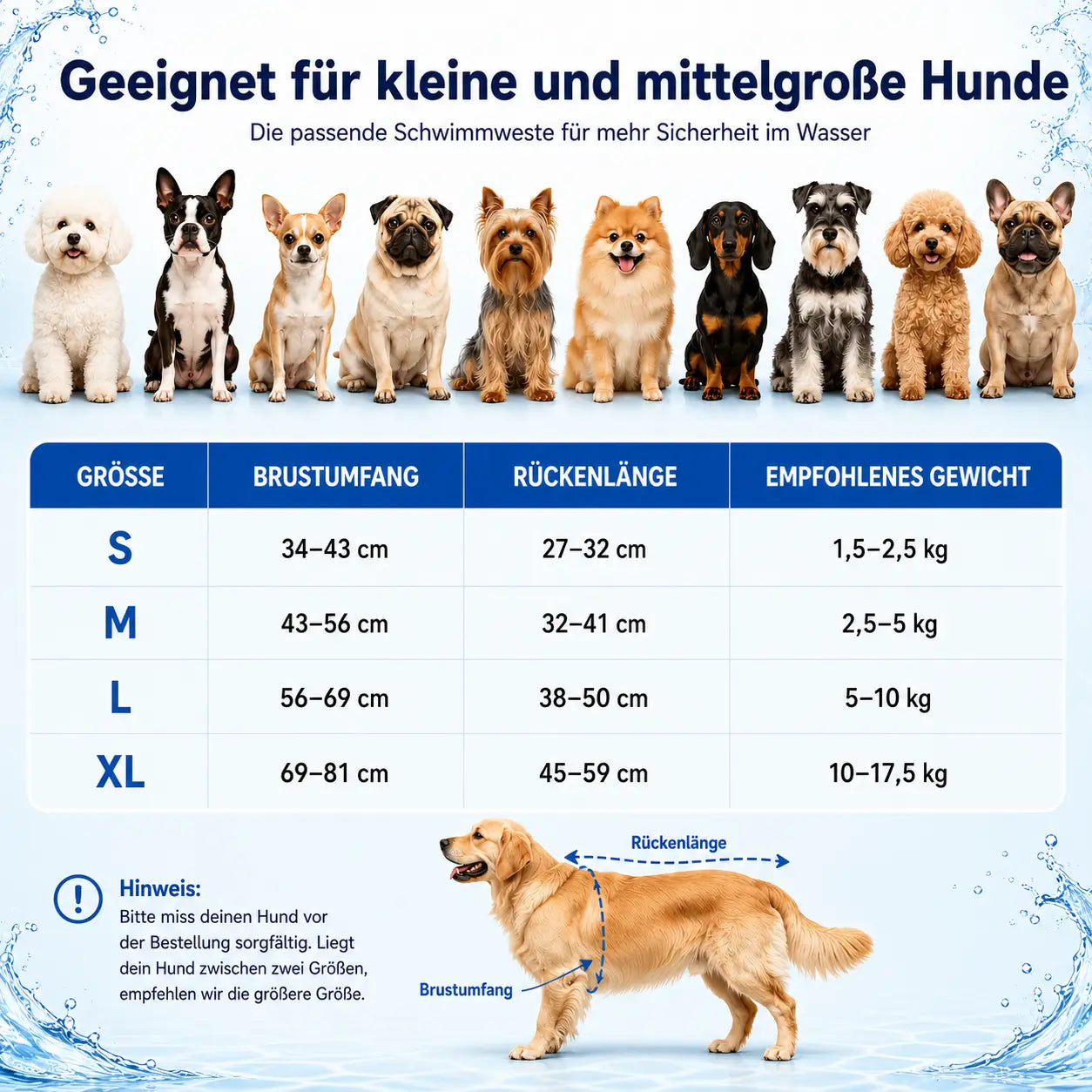 Schwimmweste Größentabelle 