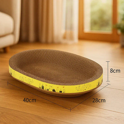 Kratzbrett für Katzen Oval | Möbel-Schutz & Schlafnest aus Wellpappe