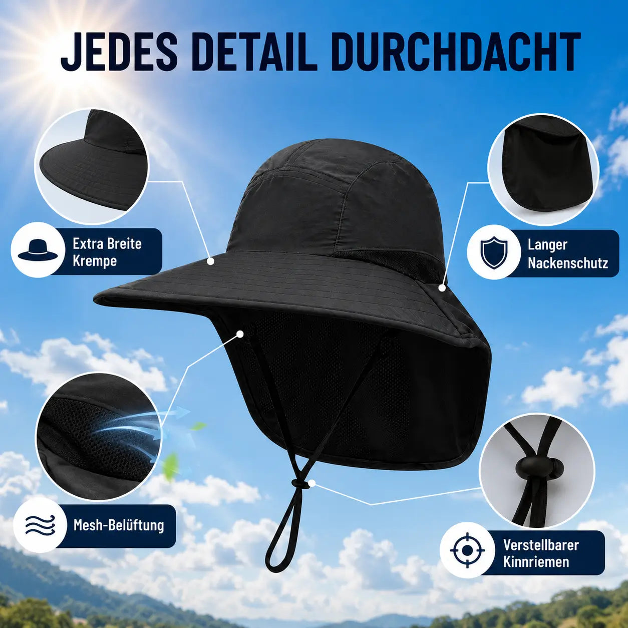 Sonnenhut mit Nackenschutz Produktmerkmale