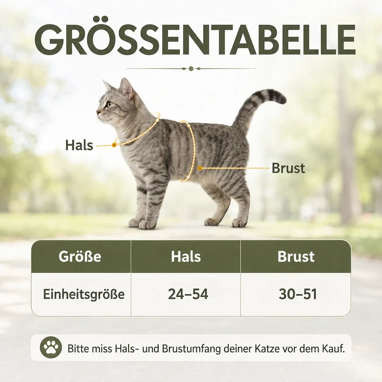 Katzengeschirr Größentabelle