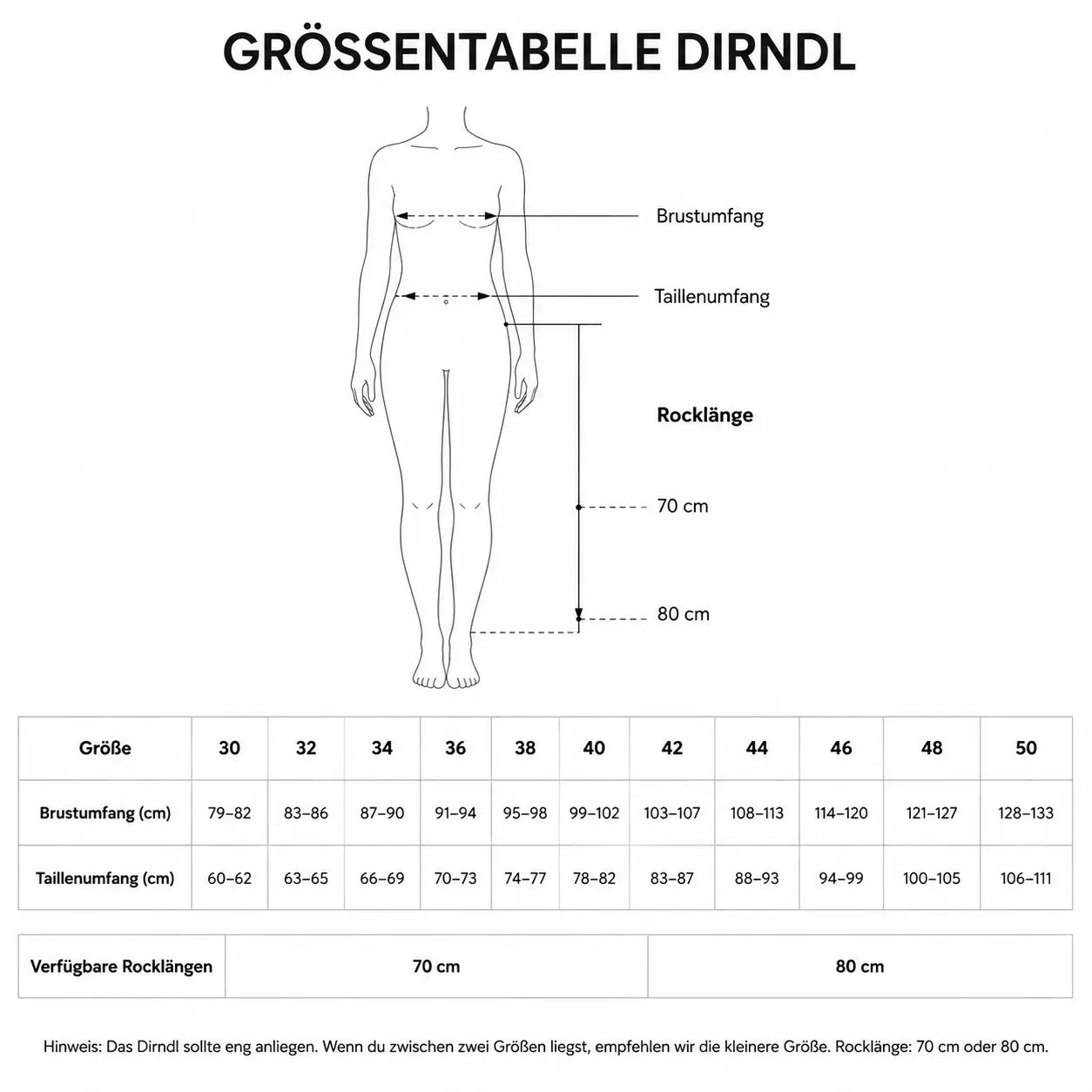 Trachtenkleid Damen Größentabelle
