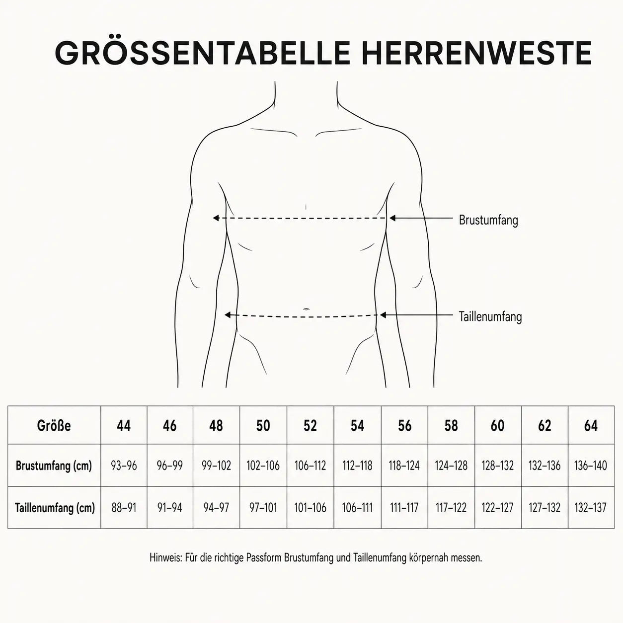 Trachtenweste_Herren_Grau Größentabelle 