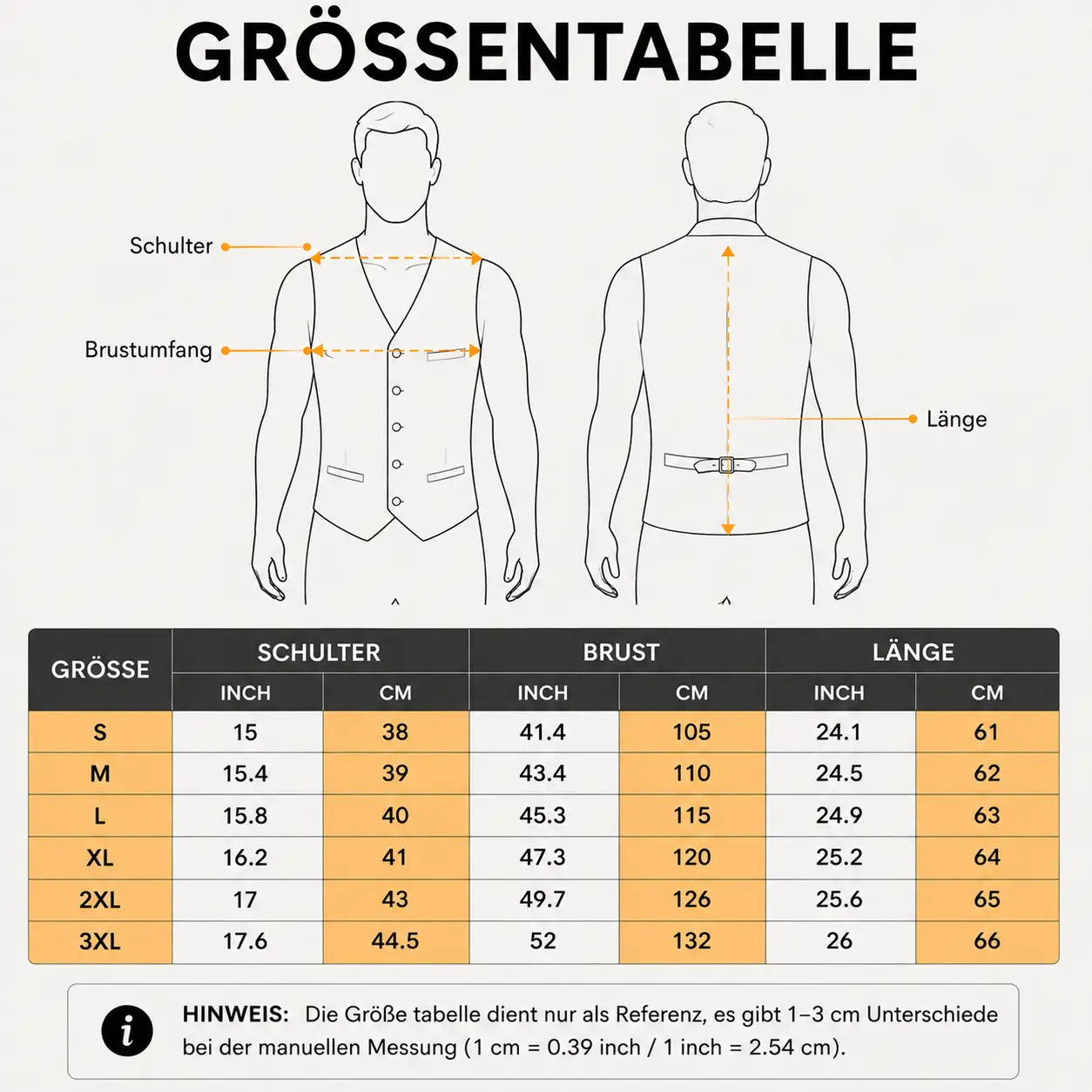 Trachtenweste Größentabelle 