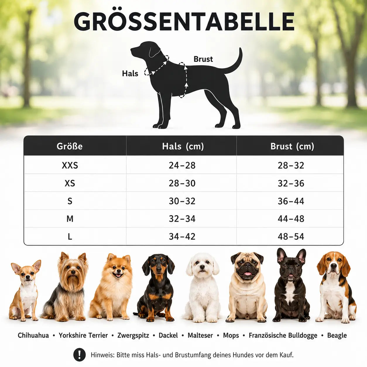 Hundegeschirr Größentabelle