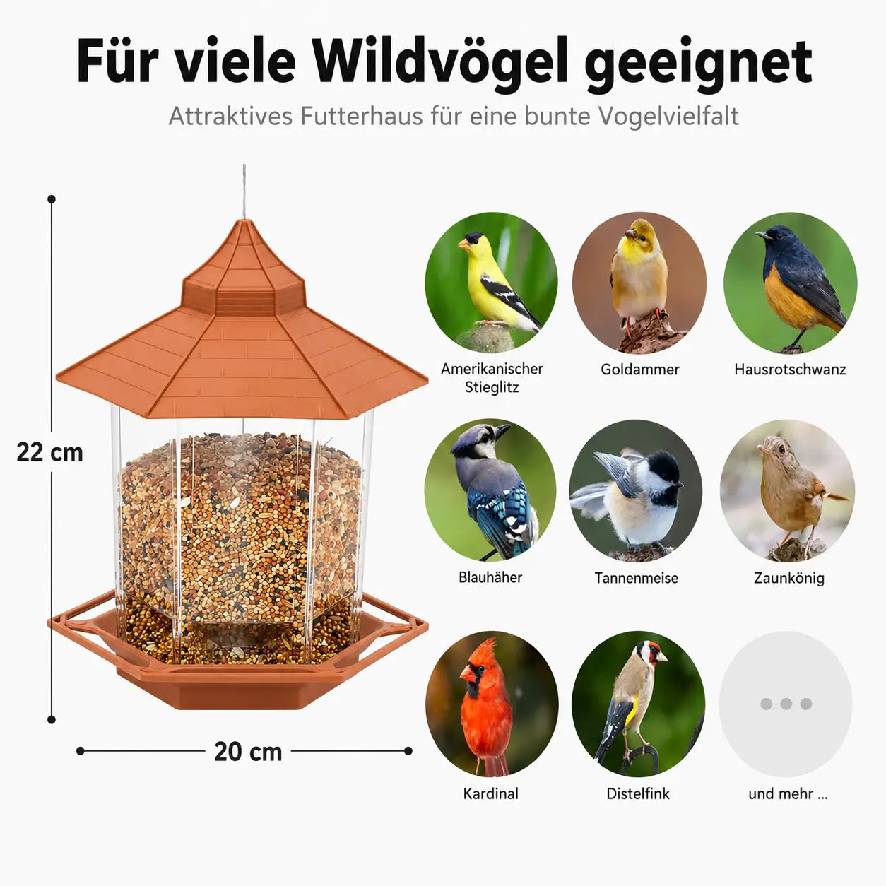 Vogelfutterhaus Größenübersicht 