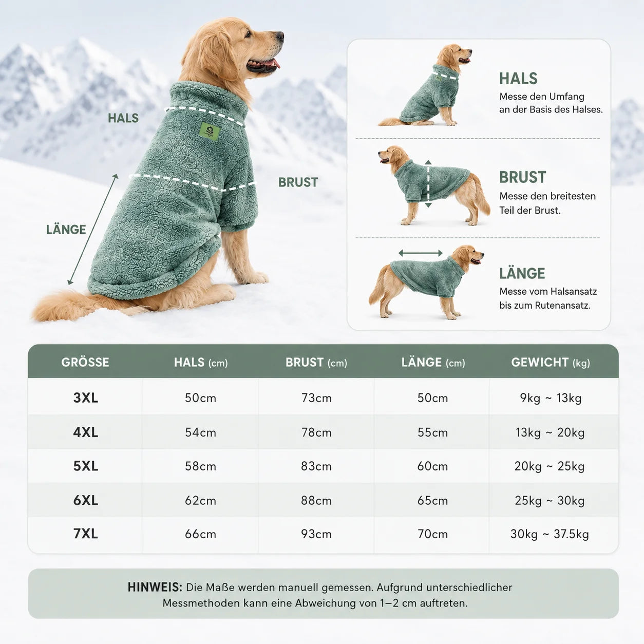 Warmer_Hundepullover  Größentabelle 