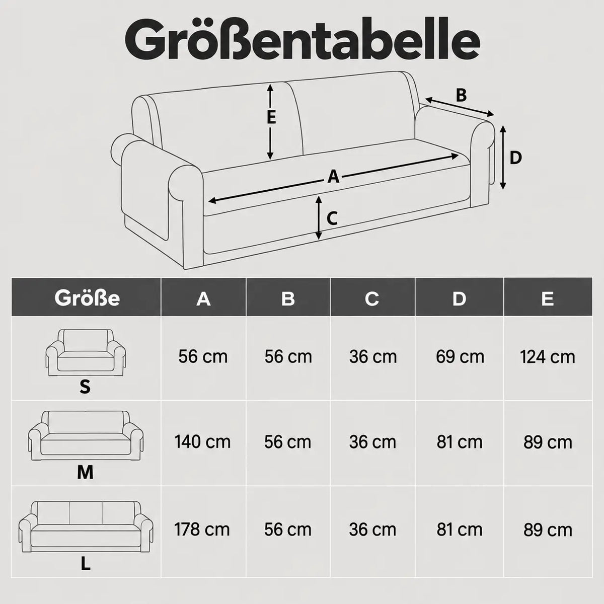 Wasserdichter Plüsch Sofabezug Größentabelle