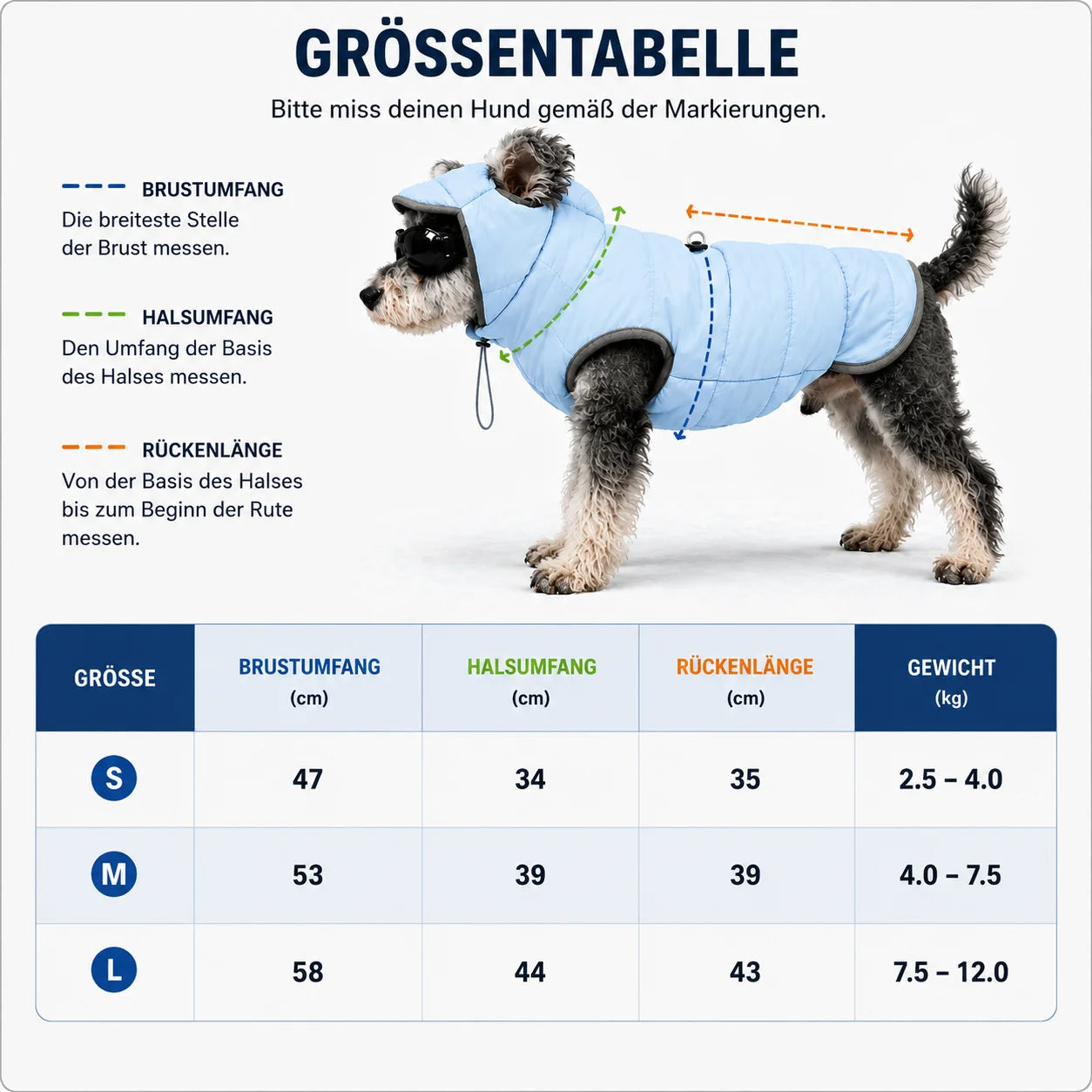 Hundemantel Größentabelle 
